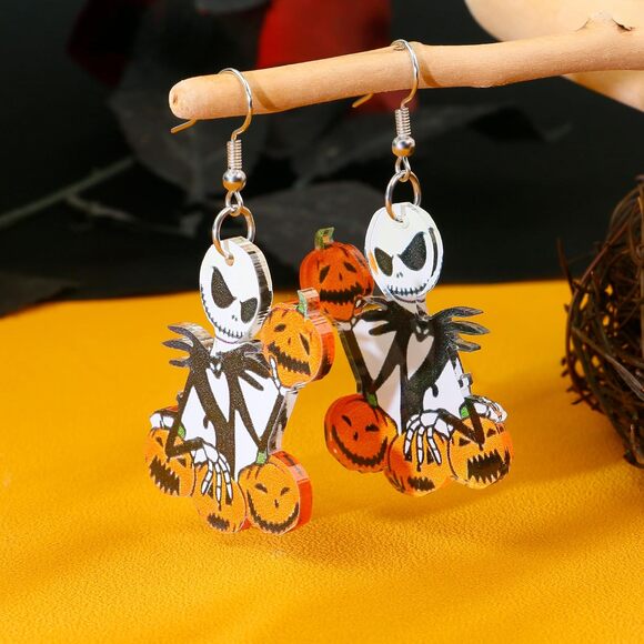 Nightmare Skeleton Earrings Women Skull Dangle Horror Jewelry Pumpkin King Gift - Picture 7 of 8